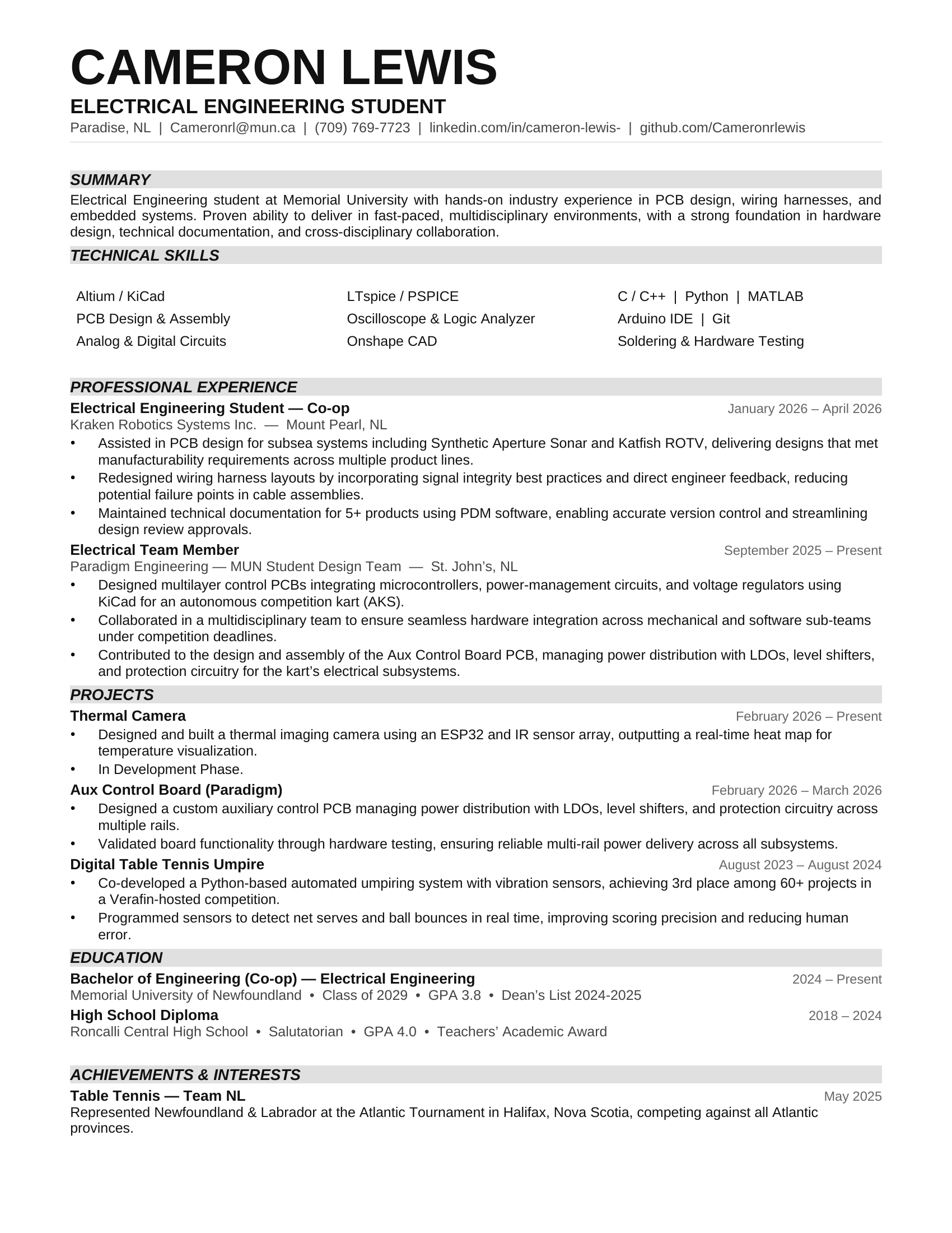 Resume page 1